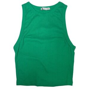 Zara Ribbed Tank Top‎ Womens Small Green Crop Sleeveless Basic